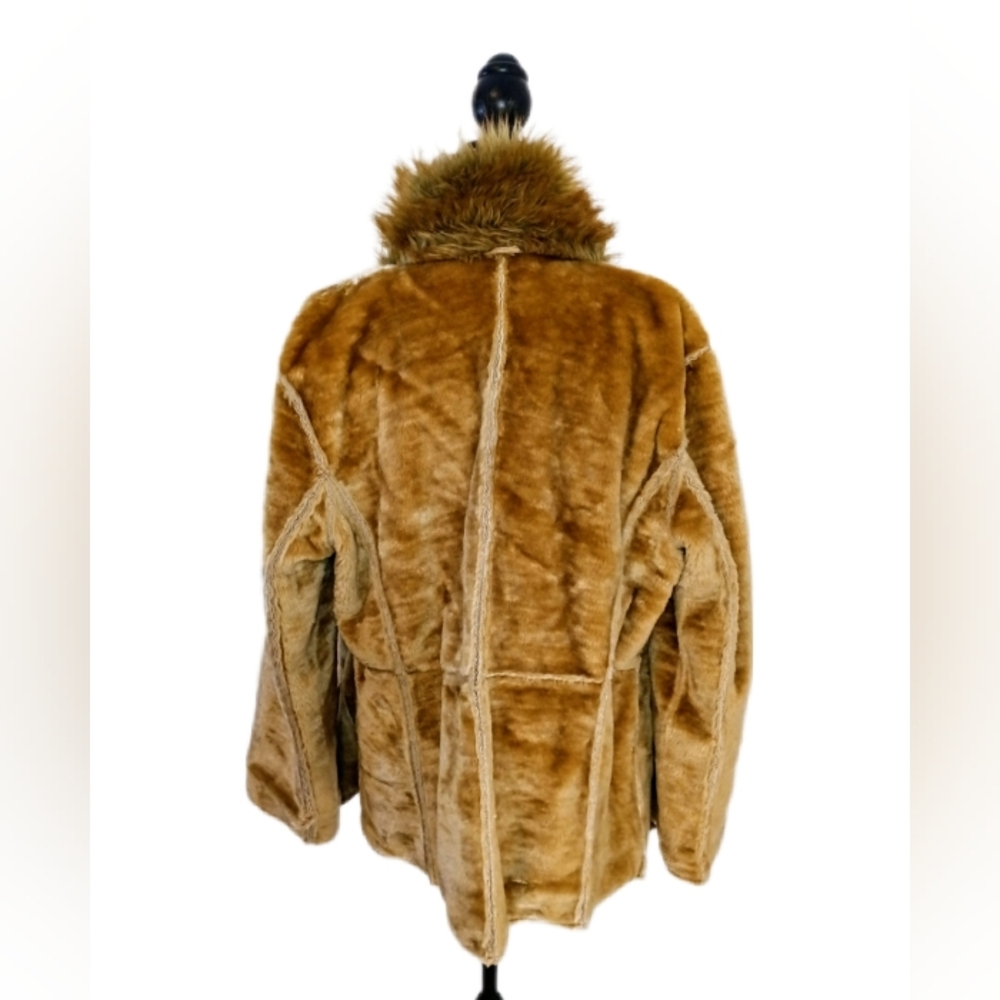 Vintage St. John's Bay 90s y2k Penny Lane Style Tan Leather Faux Fur Coat Size L - Picture 13 of 15